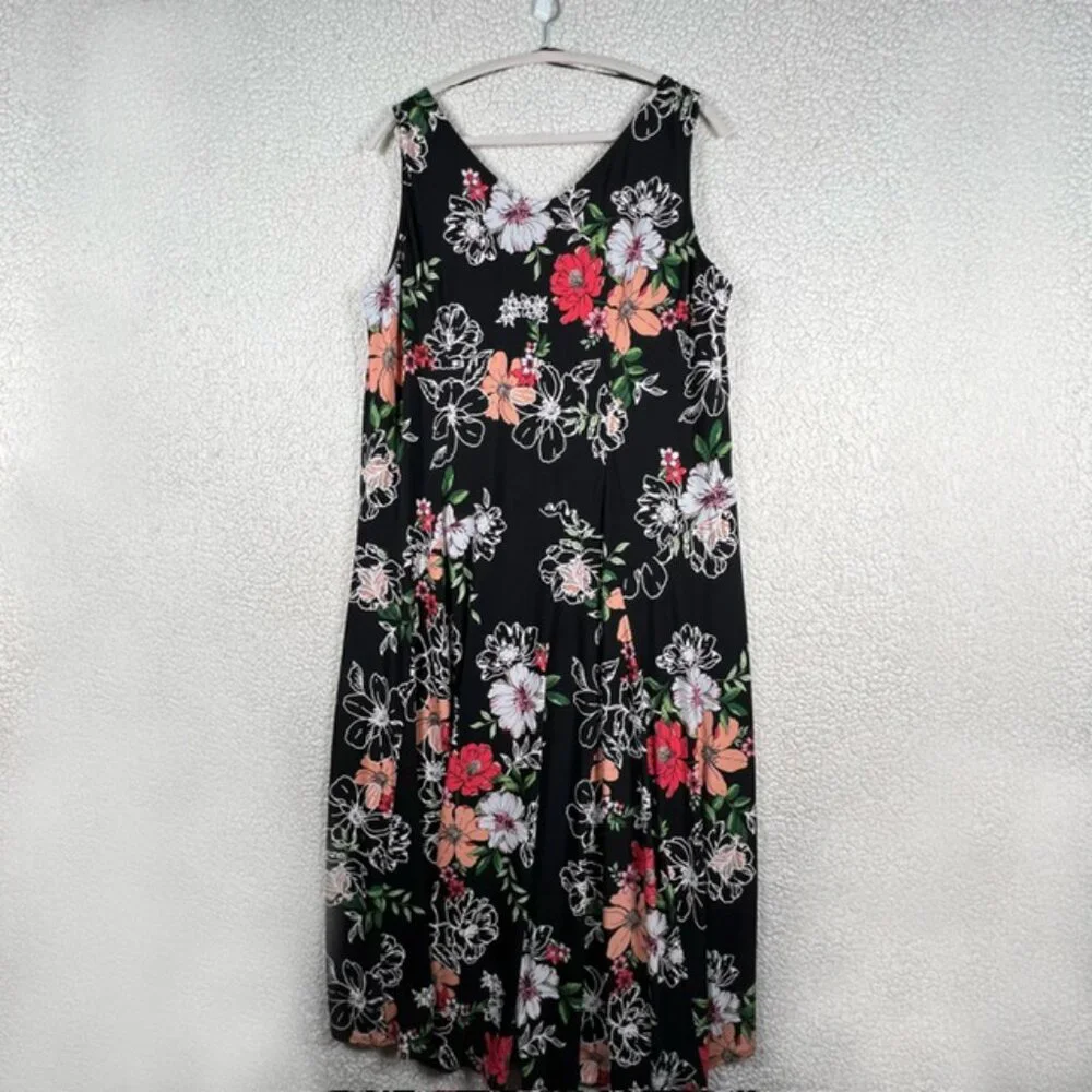 ROBBIE BEE Womens Plus Size Floral-Print Cowlneck Midi Dress, Size  2X